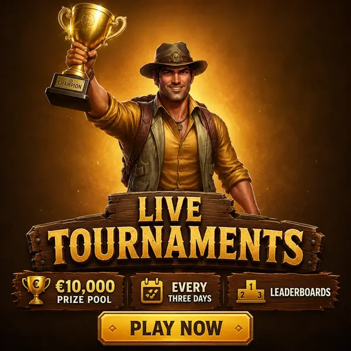 El Pathfinder levanta el trofeo dorado en la celebración de victoria del torneo de casino en vivo