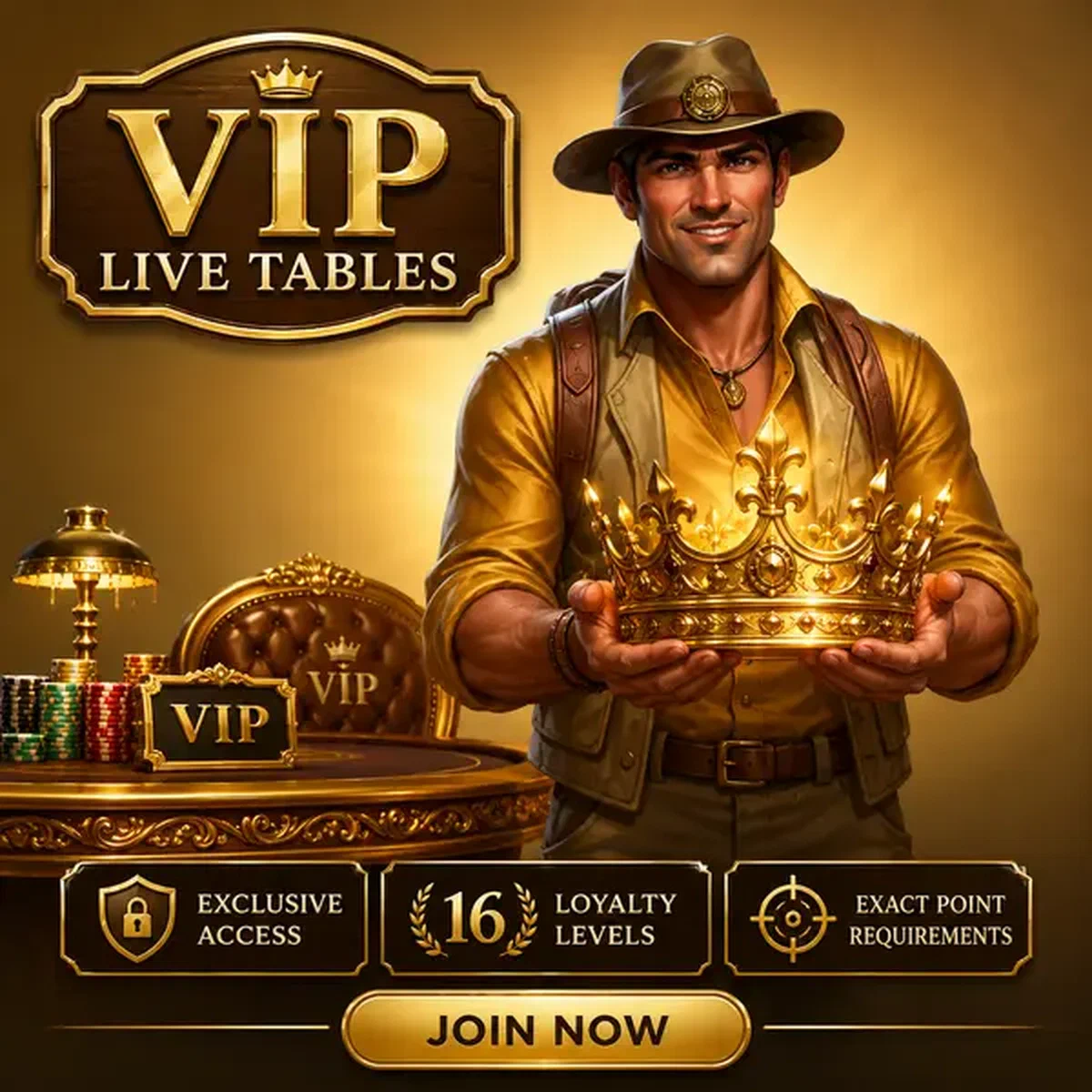 Pathfinder presentando corona dorada en mesas VIP en vivo con acceso exclusivo a crupier